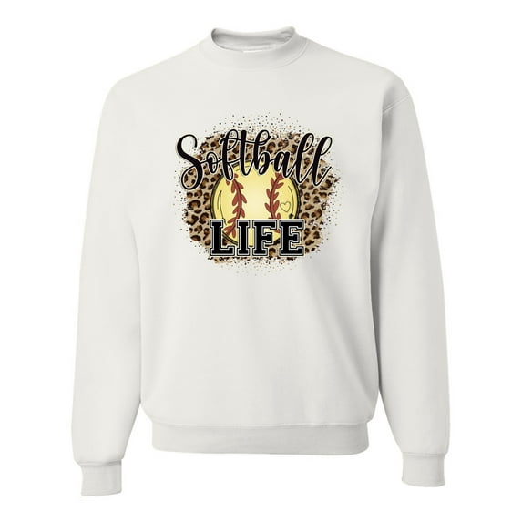 Softball Life Animal Print Girl Sports Unisex Crewneck Graphic Sweatshirt, White, XX-Large