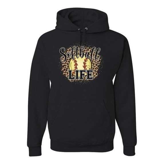 Softball Life Animal Print Girl Sports Unisex Graphic Hoodie Sweatshirt, Black, Medium