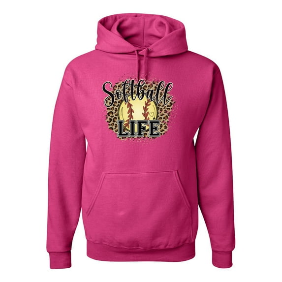 Softball Life Animal Print Girl Sports Unisex Graphic Hoodie Sweatshirt, Fuschia, 3X-Large