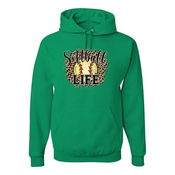 Softball Life Animal Print Girl Sports Unisex Graphic Hoodie Sweatshirt, Kelly, X-Large