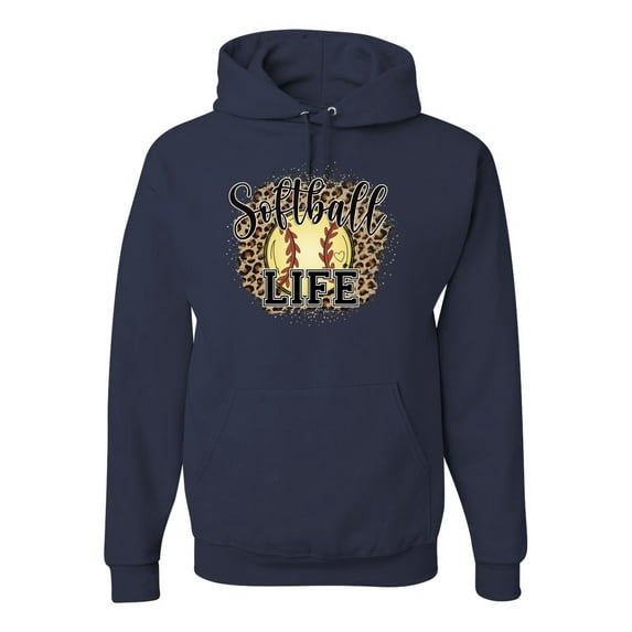 Softball Life Animal Print Girl Sports Unisex Graphic Hoodie Sweatshirt, Navy, 3X-Large