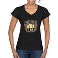 thumbnail image 1 of Softball Life Animal Print Girl Sports Womenâ€™s Standard V-Neck Tee, Black, Large, 1 of 5