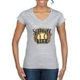 thumbnail image 1 of Softball Life Animal Print Girl Sports Womenâ€™s Standard V-Neck Tee, Heather Grey, Small, 1 of 5