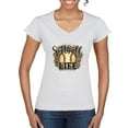 thumbnail image 1 of Softball Life Animal Print Girl Sports Women's Standard V-Neck Tee, White, Small, 1 of 5