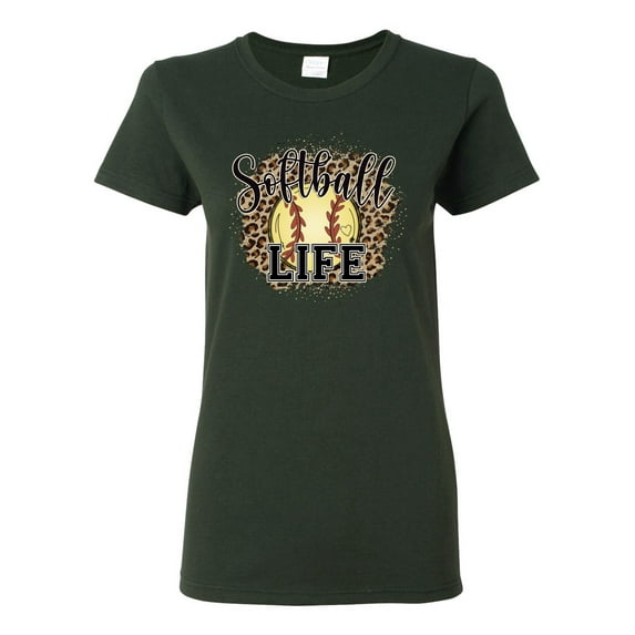 Softball Life Animal Print Girl Sports Womens Graphic T-Shirt, Forest Green, 3X-Large