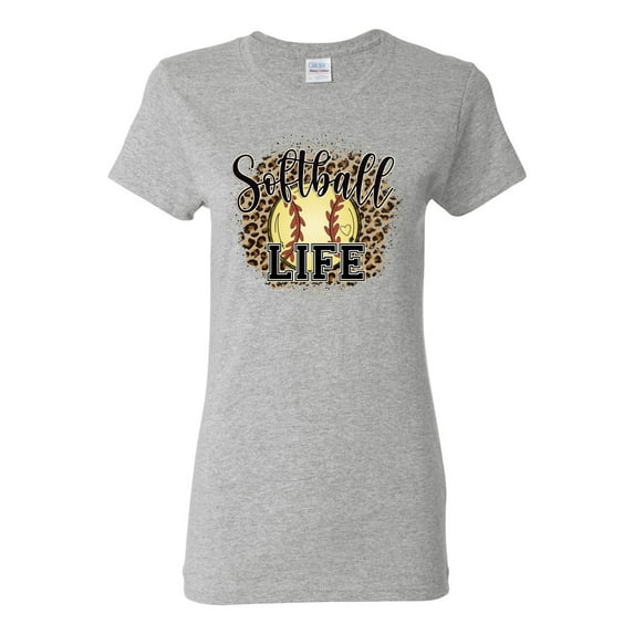 Softball Life Animal Print Girl Sports Womens Graphic T-Shirt, Heather Grey, Small