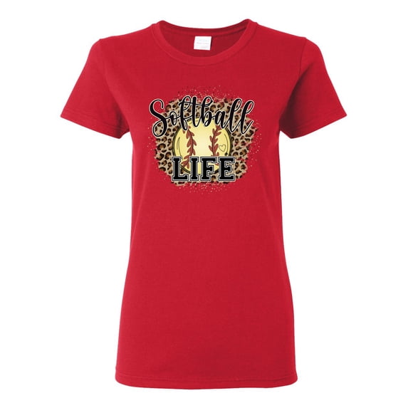 Softball Life Animal Print Girl Sports Womens Graphic T-Shirt, Red, Small