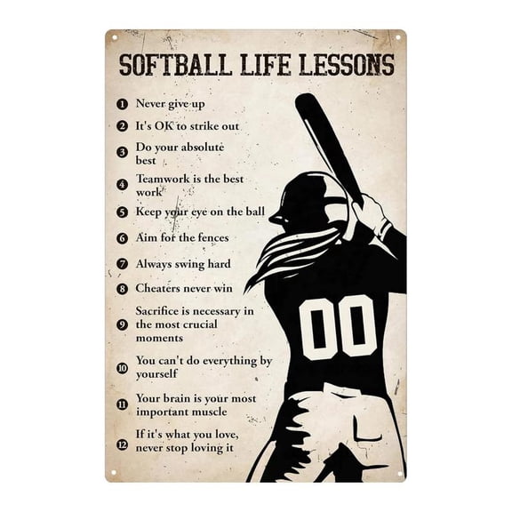 "Softball Life Lessons" Funny Metal Tin Sign (11.81 "x 7.87"/30x20cm), Novelty Vintage Plaque Decor, Home Decor, Room Decor, Wall Decor, Bathroom Decor, Bar Decor, Cafe Decor, Garage Decor, Farmhouse