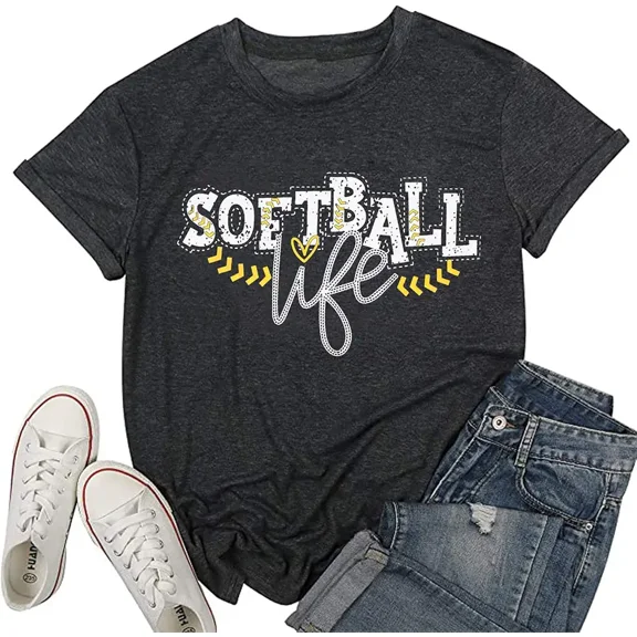 Softball Life Shirt for Women Cute Graphic Softball Mom Life Tshirt Short Sleeve Fashion O Neck Tee Shirts Top