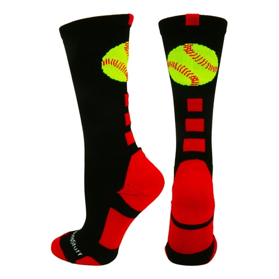 Softball Logo Athletic Crew Socks (Black/Red, Large)