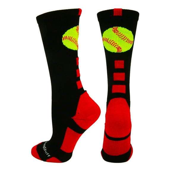 Softball Logo Athletic Crew Socks (Black/Red, Small)