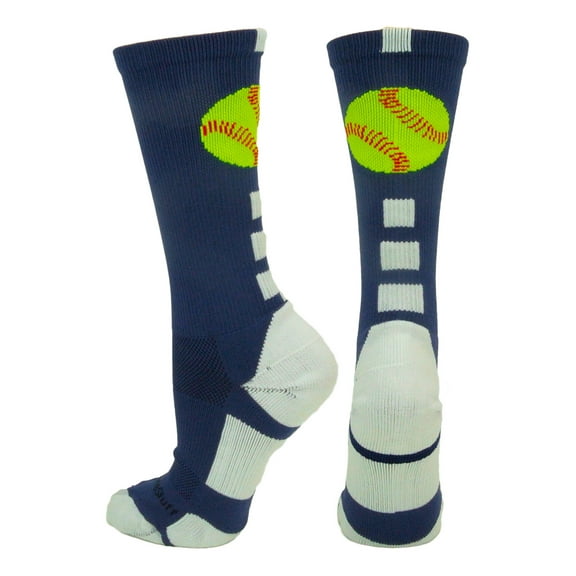 Softball Logo Athletic Crew Socks (Navy/White, Small)