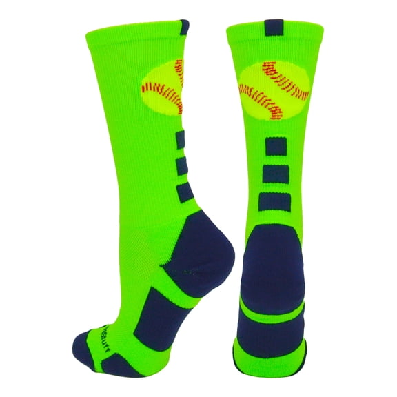 Softball Logo Athletic Crew Socks (Neon Green/Navy, Medium)