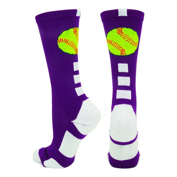 Softball Logo Athletic Crew Socks (Purple/White, Large)
