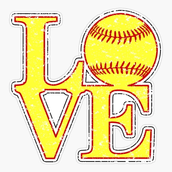 Softball Love Distressed Sports Heart Sticker