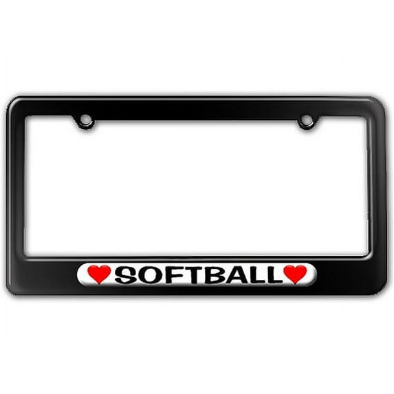 Softball Love with Hearts License Plate Frame