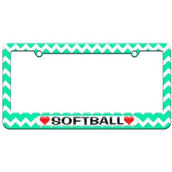 Softball Love with Hearts License Plate Tag Frame, Multiple Colors