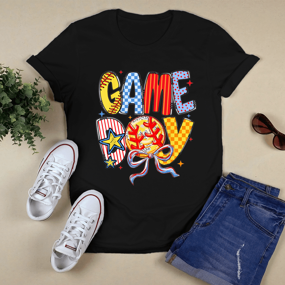 Softball Mama Game Day Coquette Bow Sport Baseball Mom Girl Classic Tshirt Vintage Tee US Size S-3XL