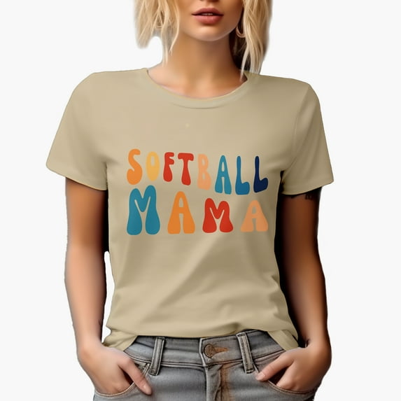 Softball Mama, Mom or Mother of a Softball Player Themed, Groovy Retro Wavy Text Merch Gift, Tan T-Shirt, 2XL
