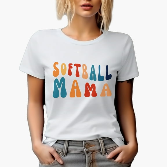Softball Mama, Mom or Mother of a Softball Player Themed, Groovy Retro Wavy Text Merch Gift, White T-Shirt, 3XL