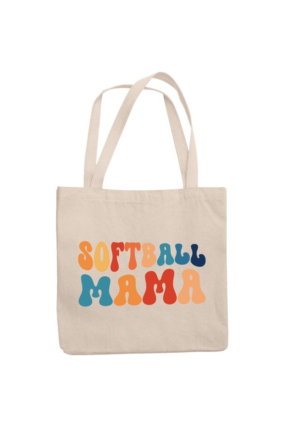 Softball Mama, Mother of a Softball Player Themed, Groovy Retro Wavy Text Merch Gift, 12oz Canvas Tote Bag