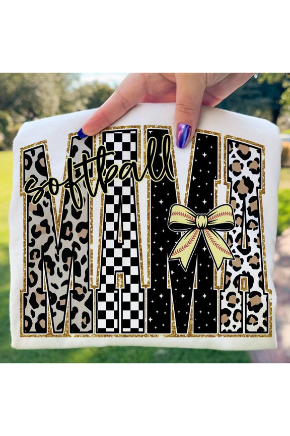 Softball Mama Shirt Retro Leo.pard Checkered Graphic
