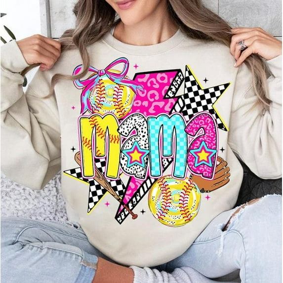 Softball Mama Sweatshirt, Preppy Game Day Crewneck, Coquette Bow Sports Mom Shirt, Leopard Checkered Style