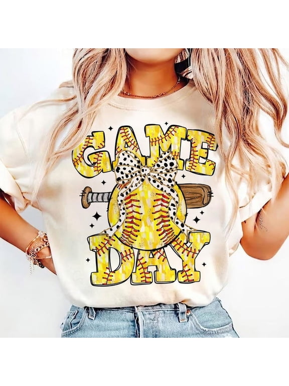 Softball Mama T-Shirt, Game Day Coquette Shirt, Softball Bow Brushstroke Tee, Preppy Softball Mom Shirt, Cute Gameday Softball T-Shirt