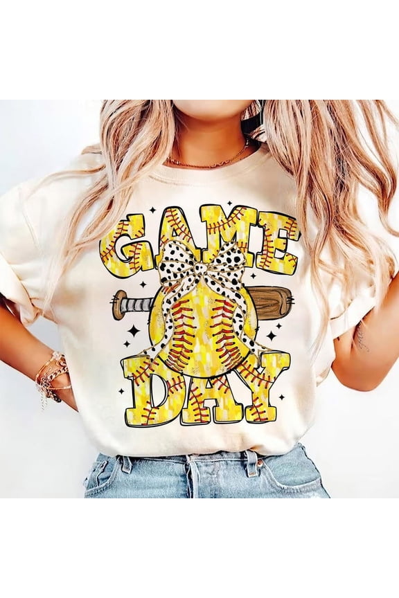 Softball Mama T-Shirt, Game Day Coquette Shirt, Softball Bow Brushstroke Tee, Preppy Softball Mom Shirt, Cute Gameday Softball T-Shirt