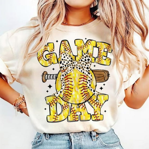 Softball Mama T-Shirt, Game Day Coquette Shirt, Softball Bow Brushstroke Tee, Preppy Softball Mom Shirt, Cute Gameday Softball T-Shirt