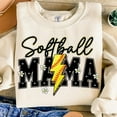 thumbnail image 1 of Softball Mama Varsity Sweatshirt, Lightning Bolt Softball Mom Pullover, Sublimation Style Game Day Crewneck, 1 of 5