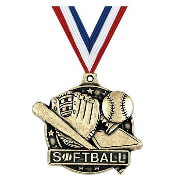 Softball Medals, 2" Gold Diecast Softball Medal Award 100 Pack
