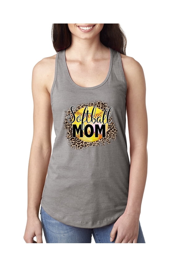 Softball Mom Animal Print Girl Sports Ladies Racerback Tank Top, Heather Grey, Medium