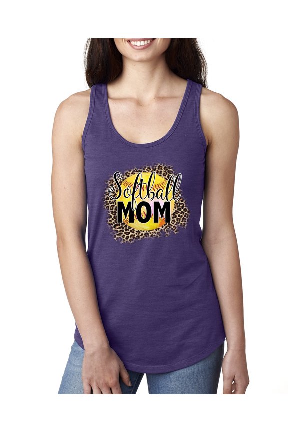 Softball Mom Animal Print Girl Sports Ladies Racerback Tank Top, Purple Rush, Medium
