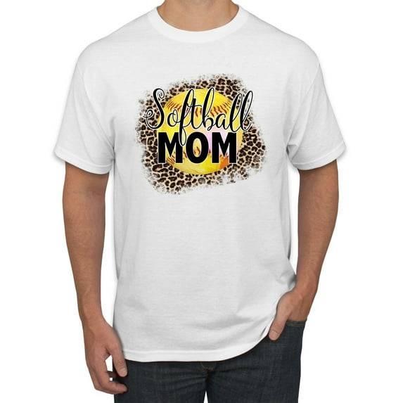 Softball Mom Animal Print Girl Sports Men's Graphic T-Shirt, White, Small