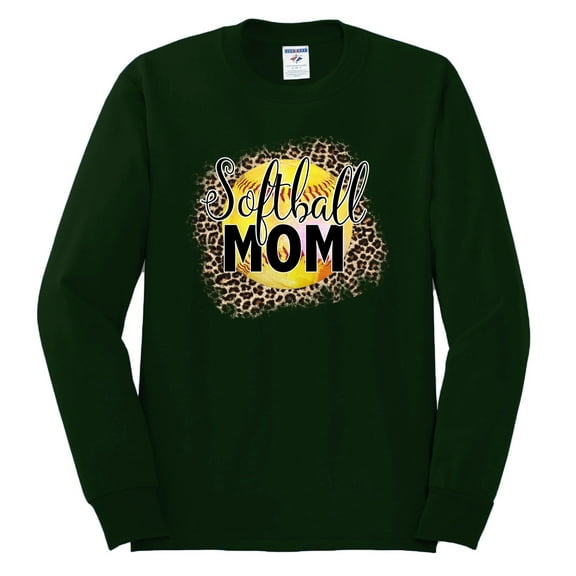 Softball Mom Animal Print Girl Sports Mens Long Sleeve Shirt, Forest Green, 3X-Large