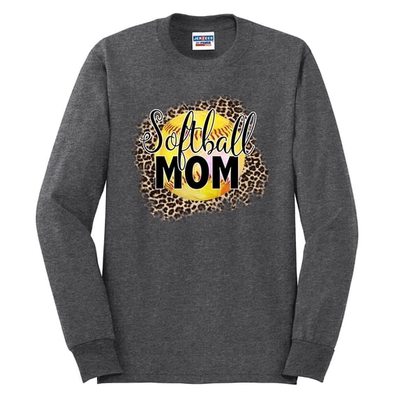 Softball Mom Animal Print Girl Sports Mens Long Sleeve Shirt, Heather Black, XX-Large