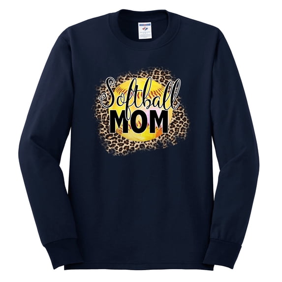 Softball Mom Animal Print Girl Sports Mens Long Sleeve Shirt, Navy, X-Large