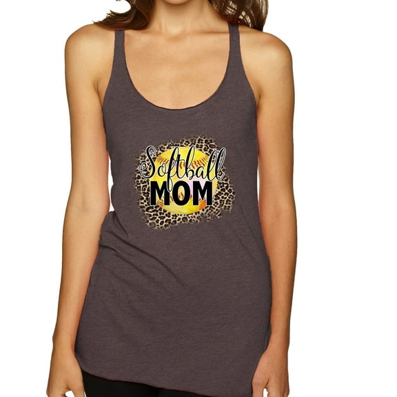 Softball Mom Animal Print Girl Sports Tri-Blend Racerback Tank Top, Brown, X-Large