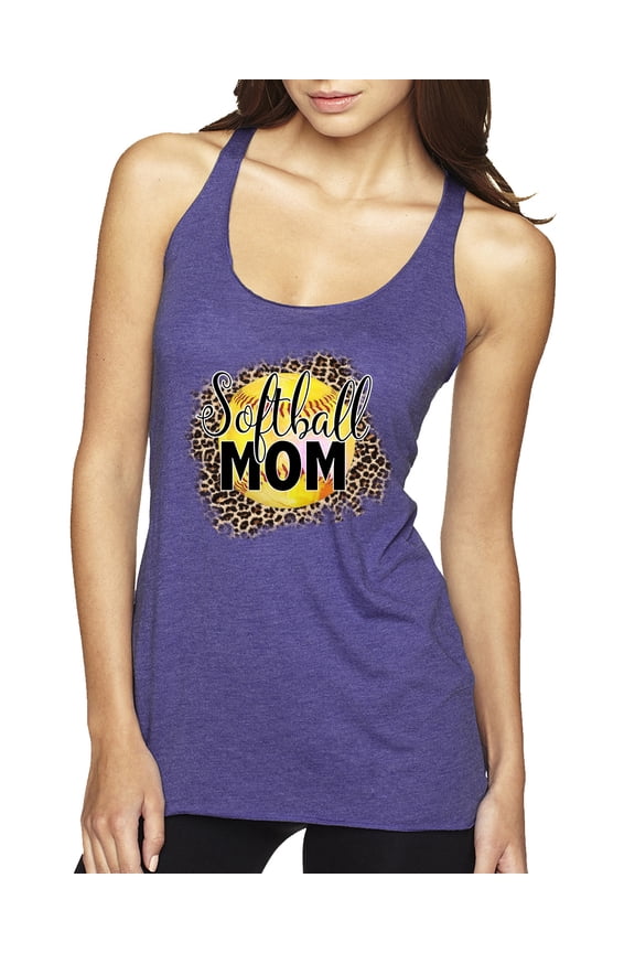 Softball Mom Animal Print Girl Sports Tri-Blend Racerback Tank Top, Purple Rush, Large