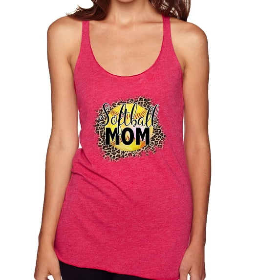 Softball Mom Animal Print Girl Sports Tri-Blend Racerback Tank Top, Shocking Pink, Small