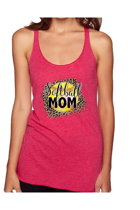 Softball Mom Animal Print Girl Sports Tri-Blend Racerback Tank Top, Shocking Pink, Small
