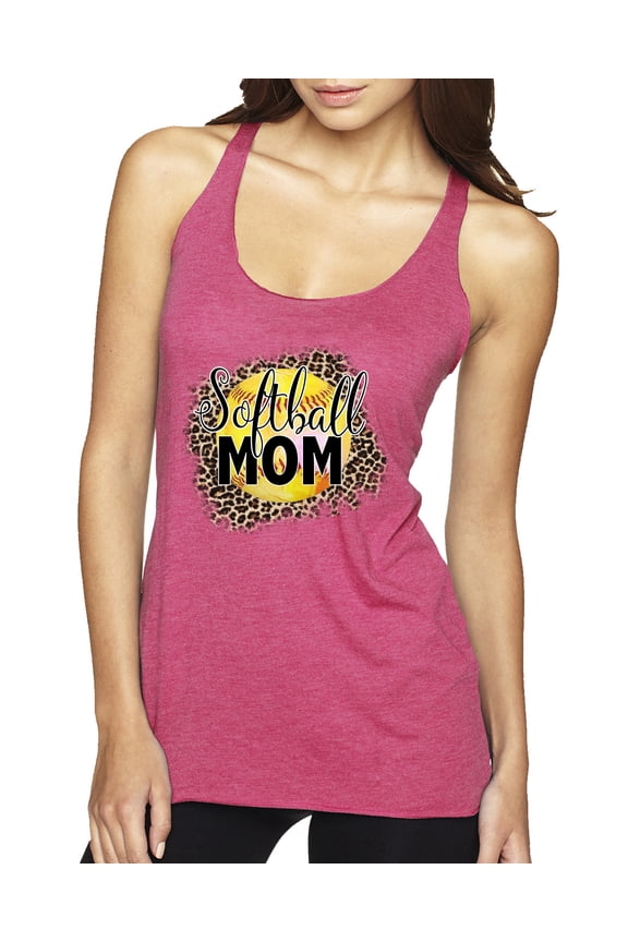Softball Mom Animal Print Girl Sports Tri-Blend Racerback Tank Top, Vintage Pink, Small
