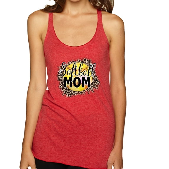 Softball Mom Animal Print Girl Sports Tri-Blend Racerback Tank Top, Vintage Red, Small
