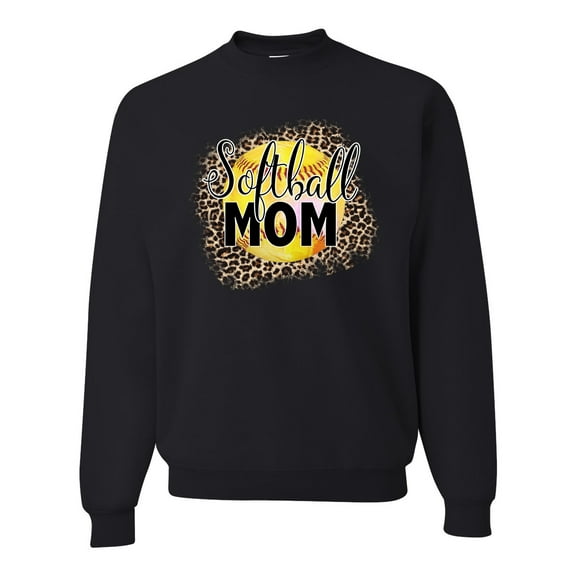 Softball Mom Animal Print Girl Sports Unisex Crewneck Graphic Sweatshirt, Black, X-Large