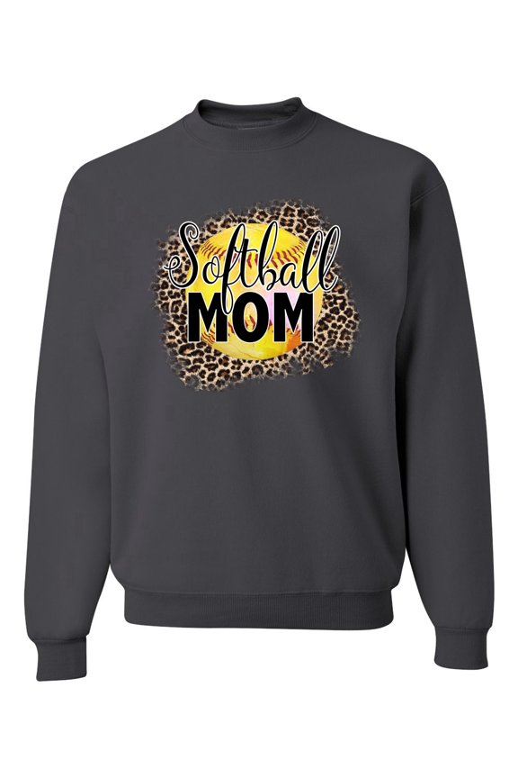 Softball Mom Animal Print Girl Sports Unisex Crewneck Graphic Sweatshirt, Charcoal, Medium