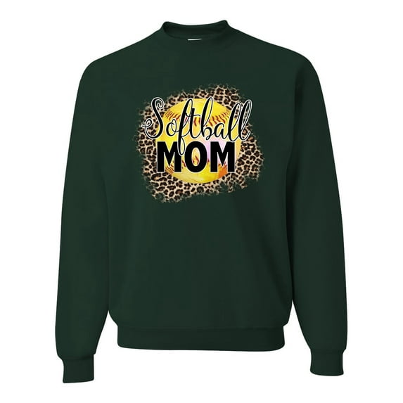 Softball Mom Animal Print Girl Sports Unisex Crewneck Graphic Sweatshirt, Forest Green, 3X-Large