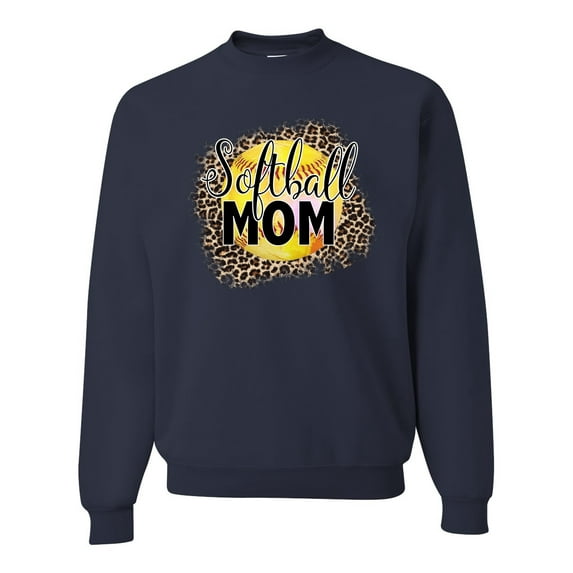 Softball Mom Animal Print Girl Sports Unisex Crewneck Graphic Sweatshirt, Navy, 3X-Large