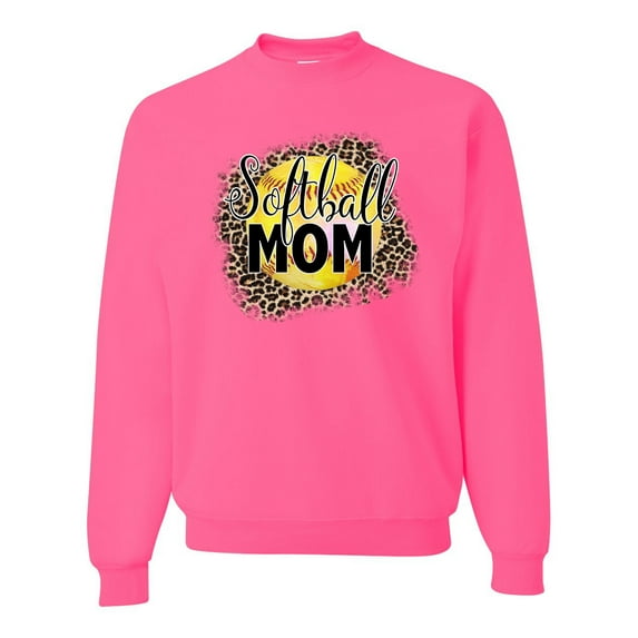 Softball Mom Animal Print Girl Sports Unisex Crewneck Graphic Sweatshirt, Neon Pink, XX-Large