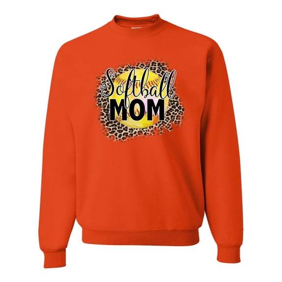 Softball Mom Animal Print Girl Sports Unisex Crewneck Graphic Sweatshirt, Orange, Small